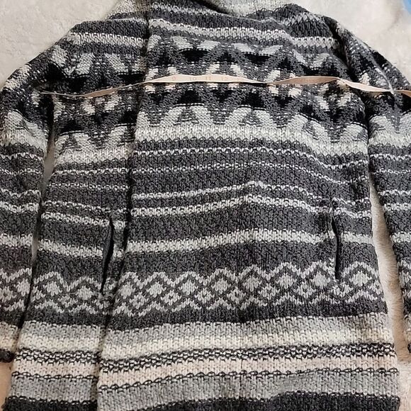 Cynthia Rowley Chunky fair isle knit wool alpaca blend‎ thick hooded duster sz M - Picture 10 of 10